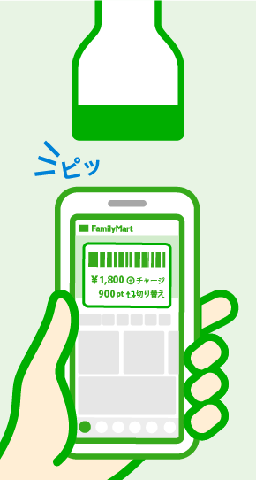レジでバーコードを店員に提示し商品を受け取ります。